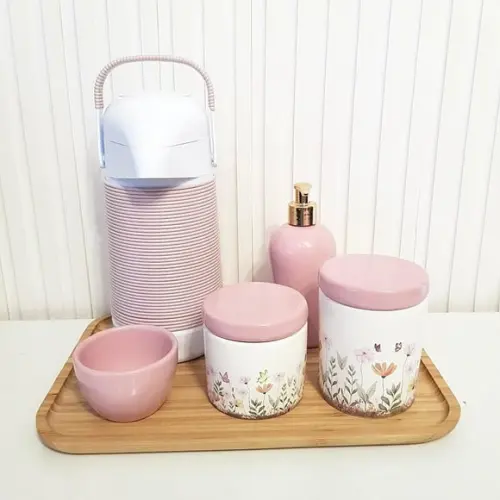 Kit Higiene Bebê Menina Jardim Encantado Floral Rosa Bebê