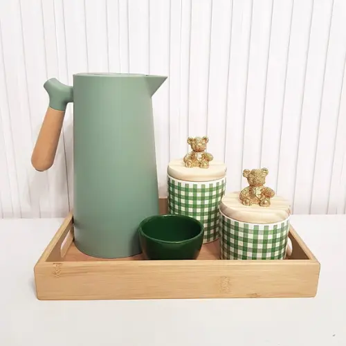 Kit Higiene Bebê Menino 22x33cm Xadrez Vichy Verde Ursinho