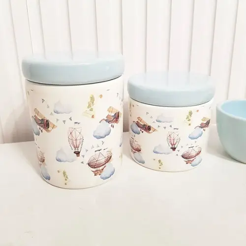 Kit Higiene Bebê Menino 3 Peças Aviador Balão Azul Antigo