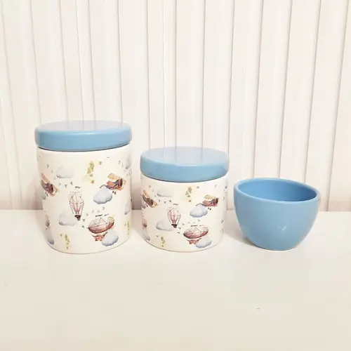 Kit Higiene Bebê Menino 3 Peças Aviador Balão Azul Bebê
