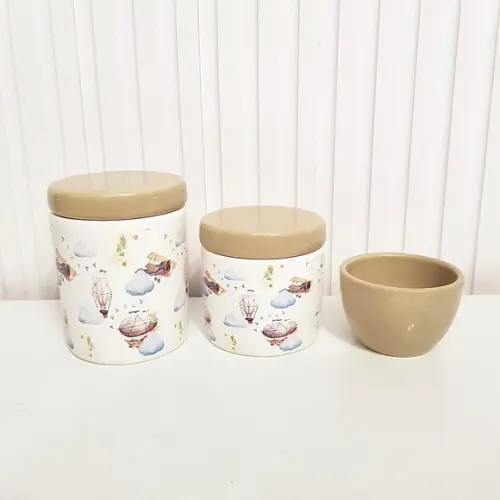Kit Higiene Bebê Menino 3 Peças Aviador Balão Cáqui