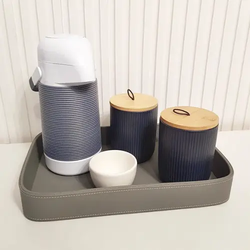 Kit Higiene Bebê Menino 3 Peças Azul Escuro com Tampa Bambu