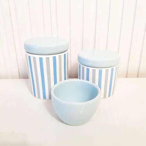 Kit Higiene Bebê Menino 3 Peças Listras Azul Claro