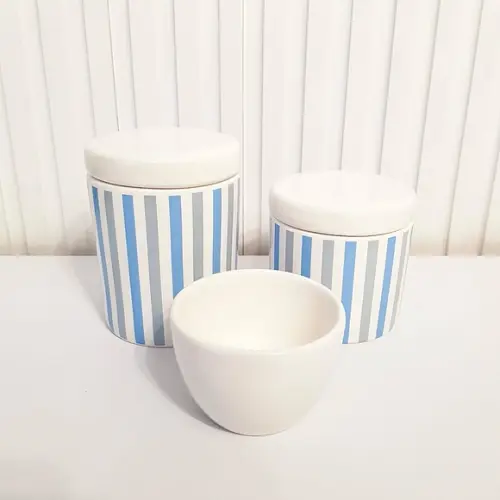 Kit Higiene Bebê Menino 3 Peças Listras Azul e Branco