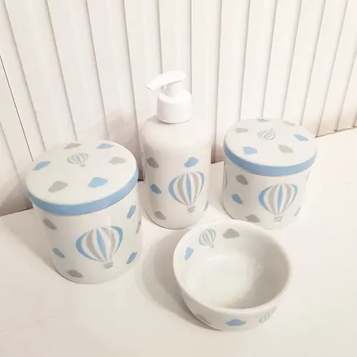 Kit Higiene Bebê Menino 4 Peças Balão Azul (porcelana)