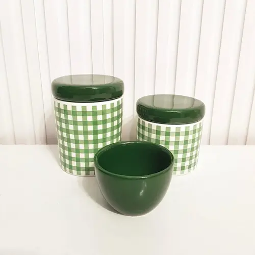Kit Higiene Bebê Menino 3 Peças Xadrez Vichy Verde Escuro