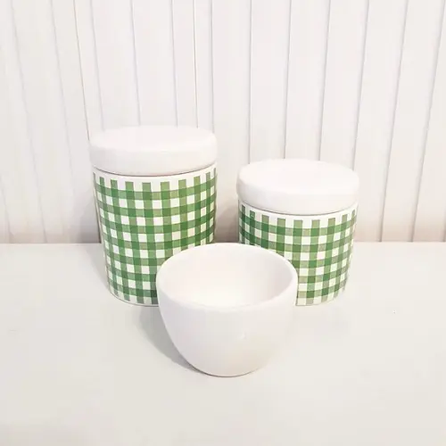Kit Higiene Bebê Menino 3 Peças Xadrez Vichy Verde Escuro