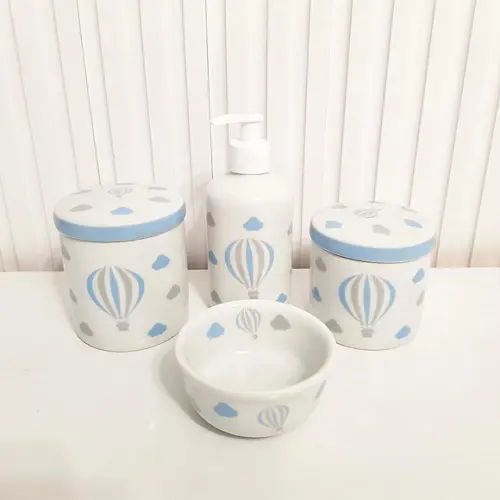 Kit Higiene Bebê Menino 4 Peças Balão Azul (porcelana)