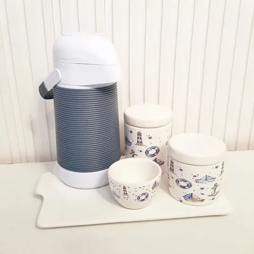 Kit Higiene Bebê Menino Azul Jeans e Branco Marinheiro