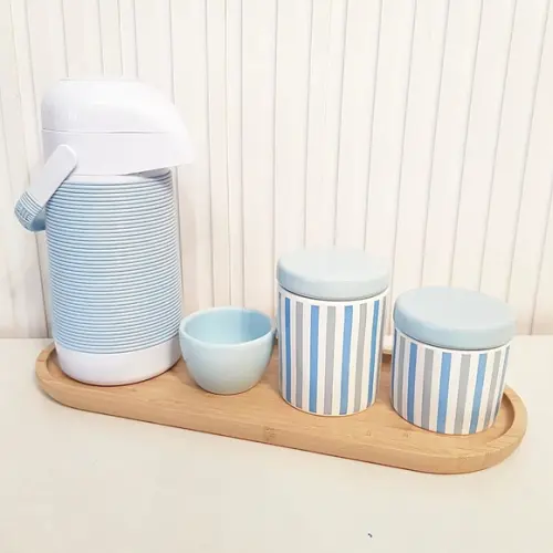Kit Higiene Bebê Menino Listras Azul Antigo + Azul Bebê