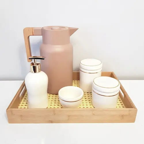 Kit Higiene Bebê Nude e Creme Filete Dourado - Palhinha