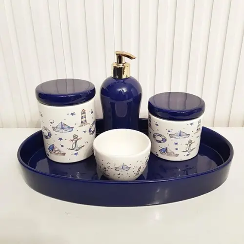 Kit Higiene Bebê Menino Oval Marinheiro Azul Marinho