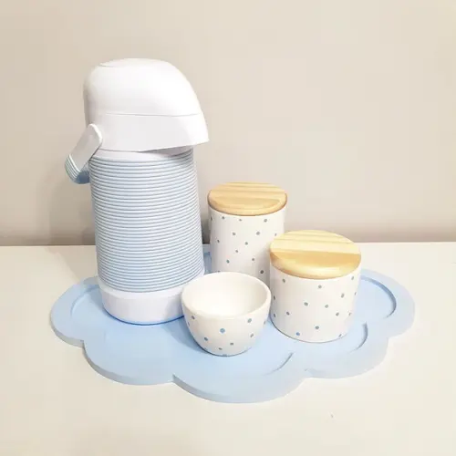 Kit Higiene Bebê Nuvem Branco e Azul Bebê Térmica Alinhavada
