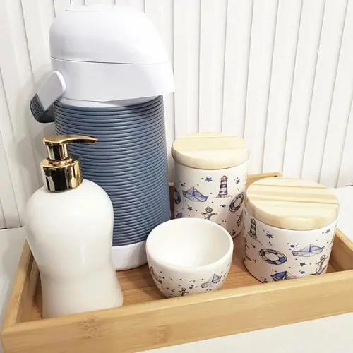 Kit Higiene Bebê Menino Marinheiro Azul Jeans - Alinhavada