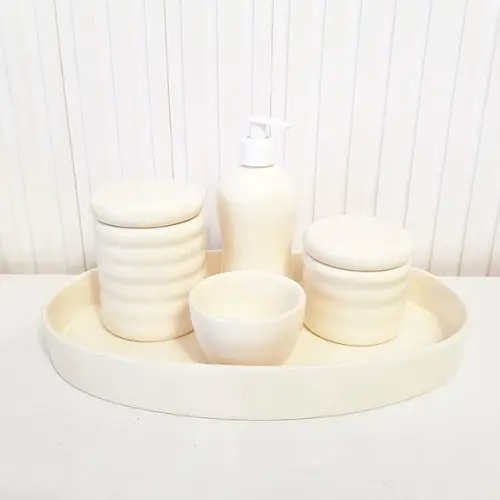 Kit Higiene Bebê Ondulado Creme - Bandeja Oval