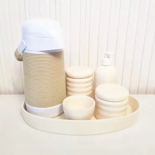 Kit Higiene Bebê Oval Ondulado Creme - Térmica Alinhavada