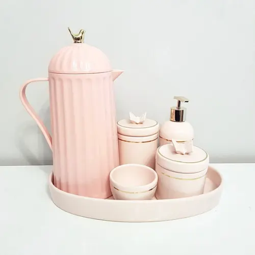 Kit Higiene Bebê Rosé e Filete Dourado - Borboleta + Bird