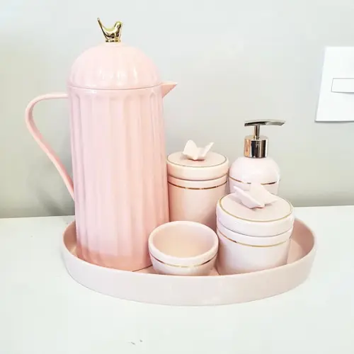 Kit Higiene Bebê Rosé e Filete Dourado - Borboleta + Bird
