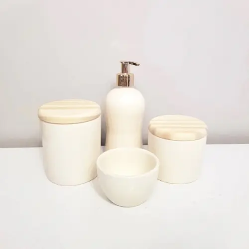 Kit Higiene Bebê Unissex 4 Peças Creme - Tampa Pinus