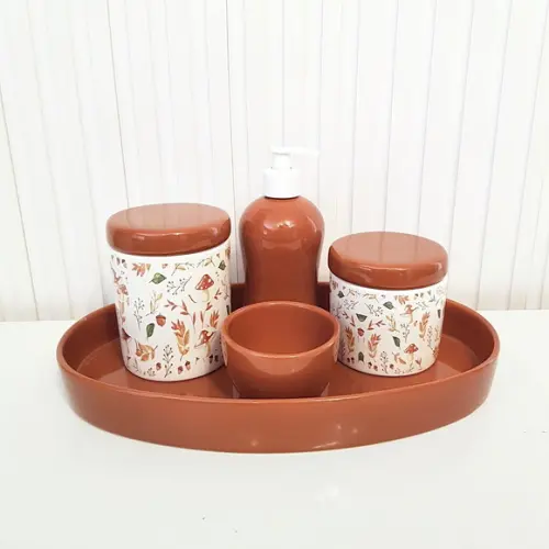 Kit Higiene Bebê Unissex Oval Bosque Cogumelo Caramelo