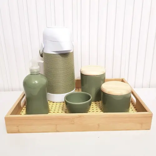 Kit Higiene Bebê Verde Militar/oliva - Palhinha + Alinhavada