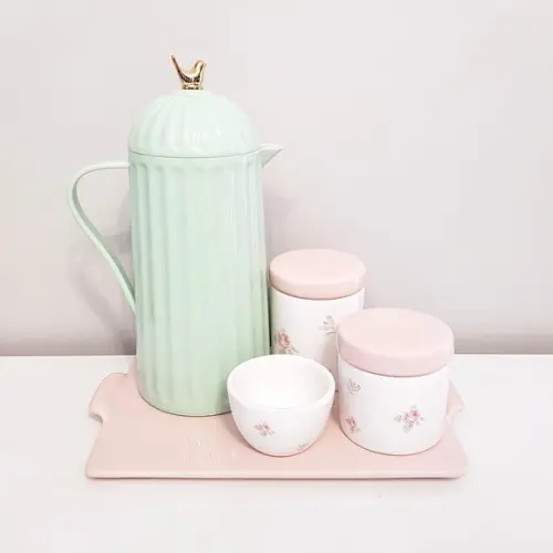 Kit Higiene Bebê Verde, Rosa e Branco Floral - Térmica Bird
