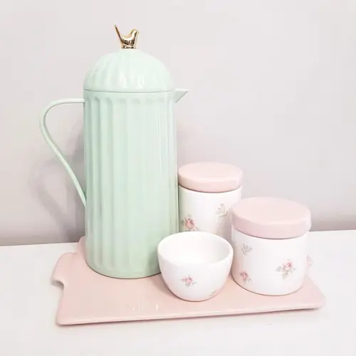 Kit Higiene Bebê Verde, Rosa e Branco Floral - Térmica Bird