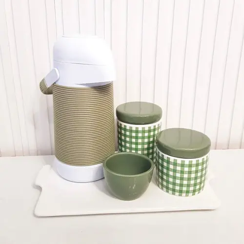 Kit Higiene Bebê Vichy Xadrez Verde Militar / Oliva - Reta