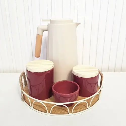Kit Higiene Bebê Vinho Bordô e Nude - Bandeja Metal