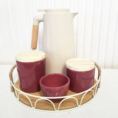 Kit Higiene Bebê Vinho Bordô e Nude - Bandeja Metal