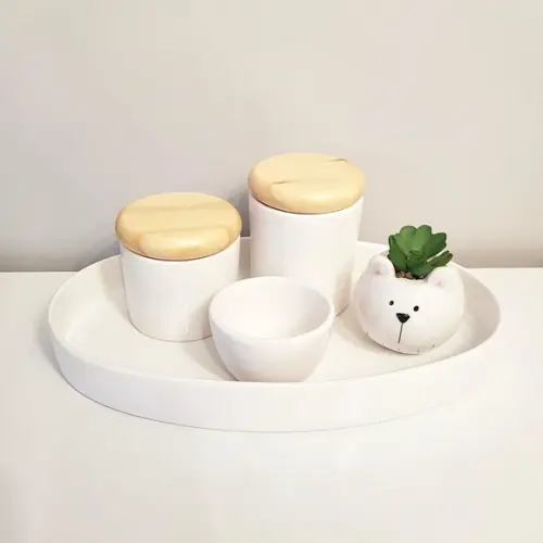 Kit Higiene Branco - Bandeja Oval + Cachepot