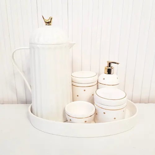 Kit Higiene Branco c/ Poás e Filete Dourado - Térmica Bird