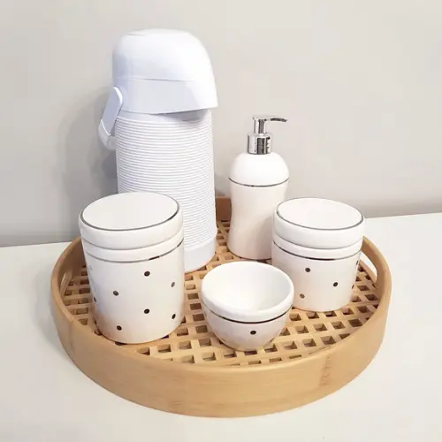 Kit Higiene Branco com Poás e Filete Prateado