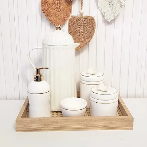 Kit Higiene Branco Filete Dourado - Térmica Bird + Palhinha
