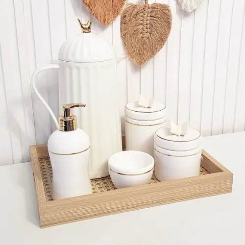 Kit Higiene Branco Filete Dourado - Térmica Bird + Palhinha