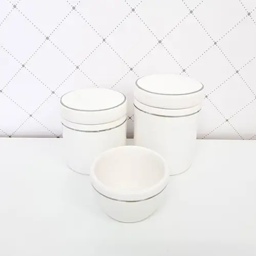 Kit Higiene Cerâmica Branca com Filete Prata - 3 Peças