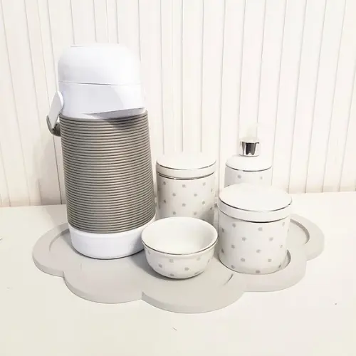 Kit Higiene Cinza Poás e Filete Prateado - Bandeja Nuvem
