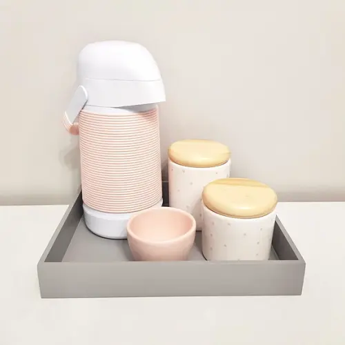 Kit Higiene Cinza e Poás Rosé Tampa Pinus - Térm Alinhavada