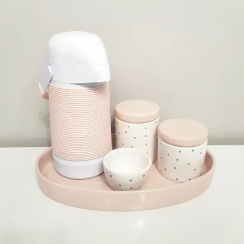 Kit Higiene Cinza Rosé e Branco Poás - Bandeja Oval
