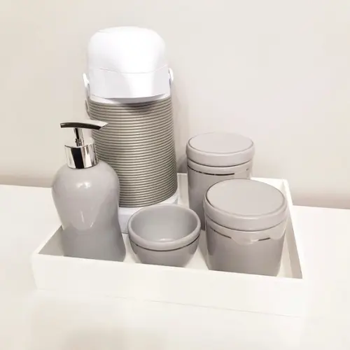 Kit Higiene Cinza com Filete Prata - Térmica Alinhavada