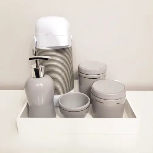Kit Higiene Cinza com Filete Prata - Térmica Alinhavada