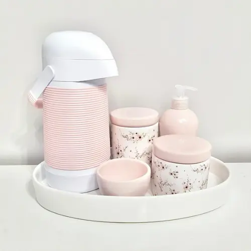 Kit Higiene Floral Cerejeira e Rosa Rosé - Bandeja Oval