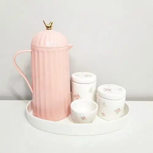 Kit Higiene Floral Rosé - Bandeja Cerâmica