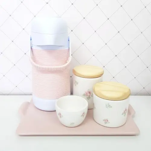 Kit Higiene Floral Rosé e Branco - Tampa Pinus