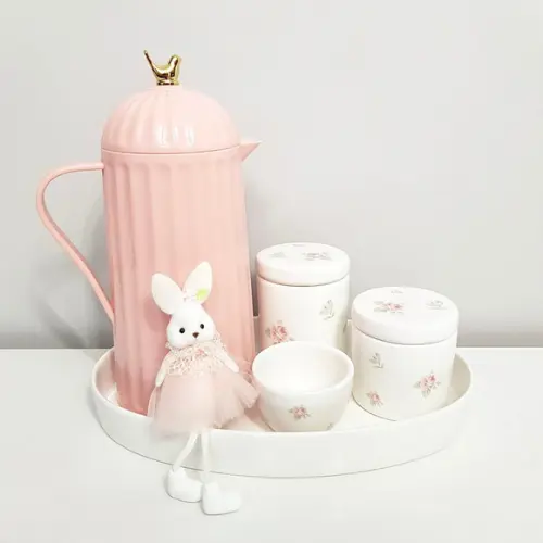 Kit Higiene Floral Rosé - Bandeja Cerâmica