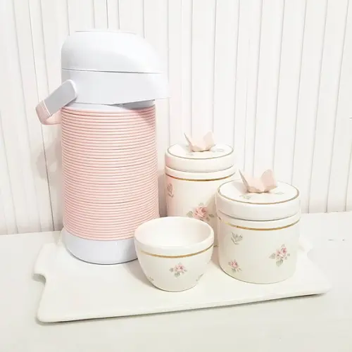 Kit Higiene Floral Rosé Filete Dourado Borboleta -alinhavada
