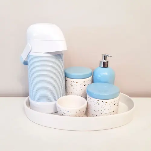 Kit Higiene Granilite Azul Bebê - Oval + Alinhavada