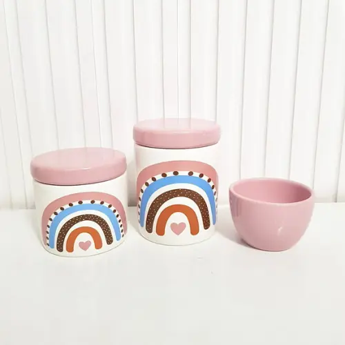 Kit Higiene Menina 3 Peças Arco-íris Boho Mix + Rosa Bebê