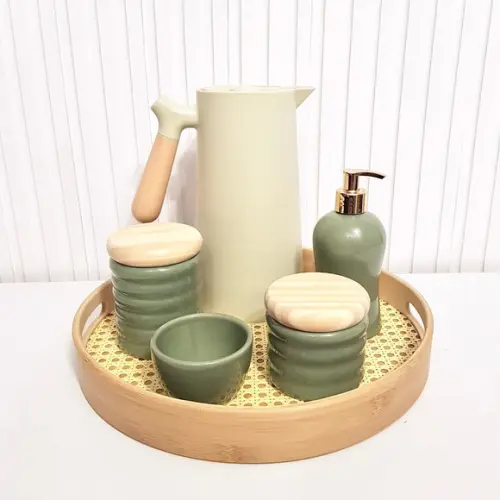 Kit Higiene Ondulado Verde Militar /oliva - Bandeja Palhinha