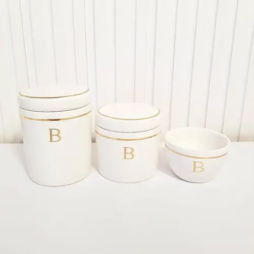 Kit Higiene Personalizado 3 Pçs Branco com Filete Dourado